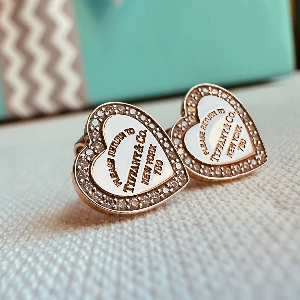 Tiffany & Co. Heart Stud Earrings in White and Gold with Pavé Diamonds